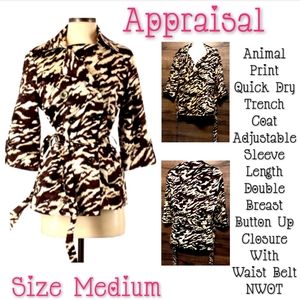 Appraisal Trench Coat Size Medium Animal Print New